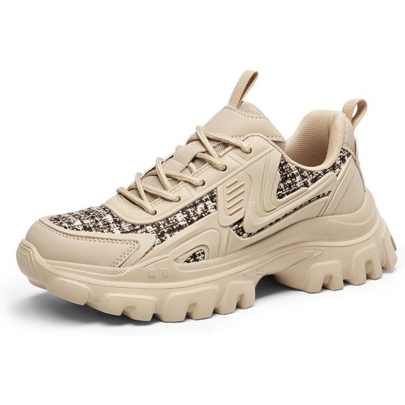 Women Tan Fashion Sneakers Bold Lace-Up Comfortable Sneakers - Picture 1 of 7